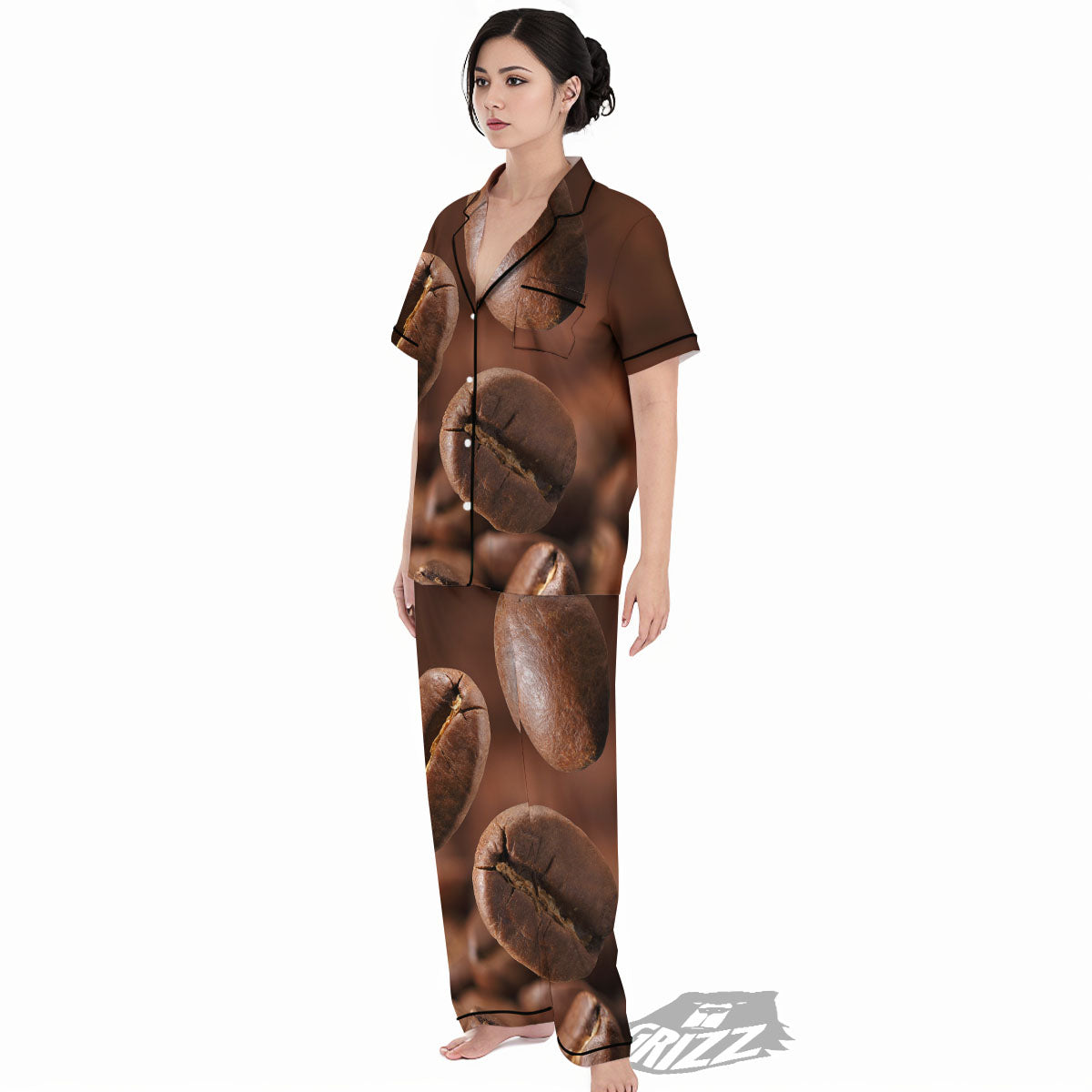 Roasted Coffee Bean Print Women's Pajamas Set-grizzshop