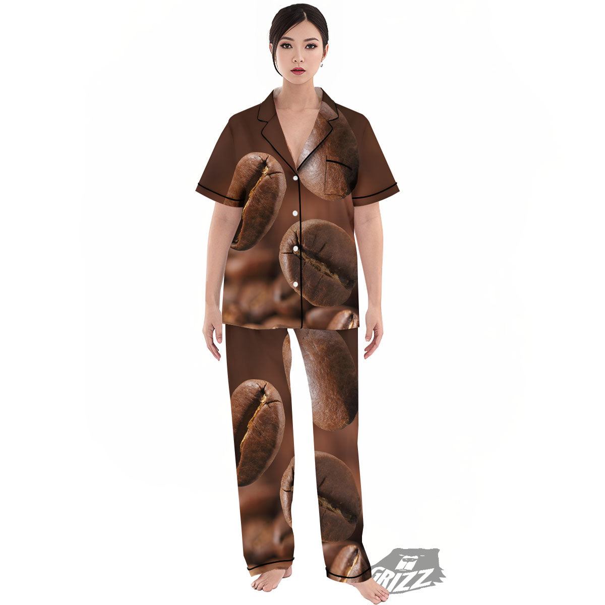 Roasted Coffee Bean Print Women's Pajamas Set-grizzshop