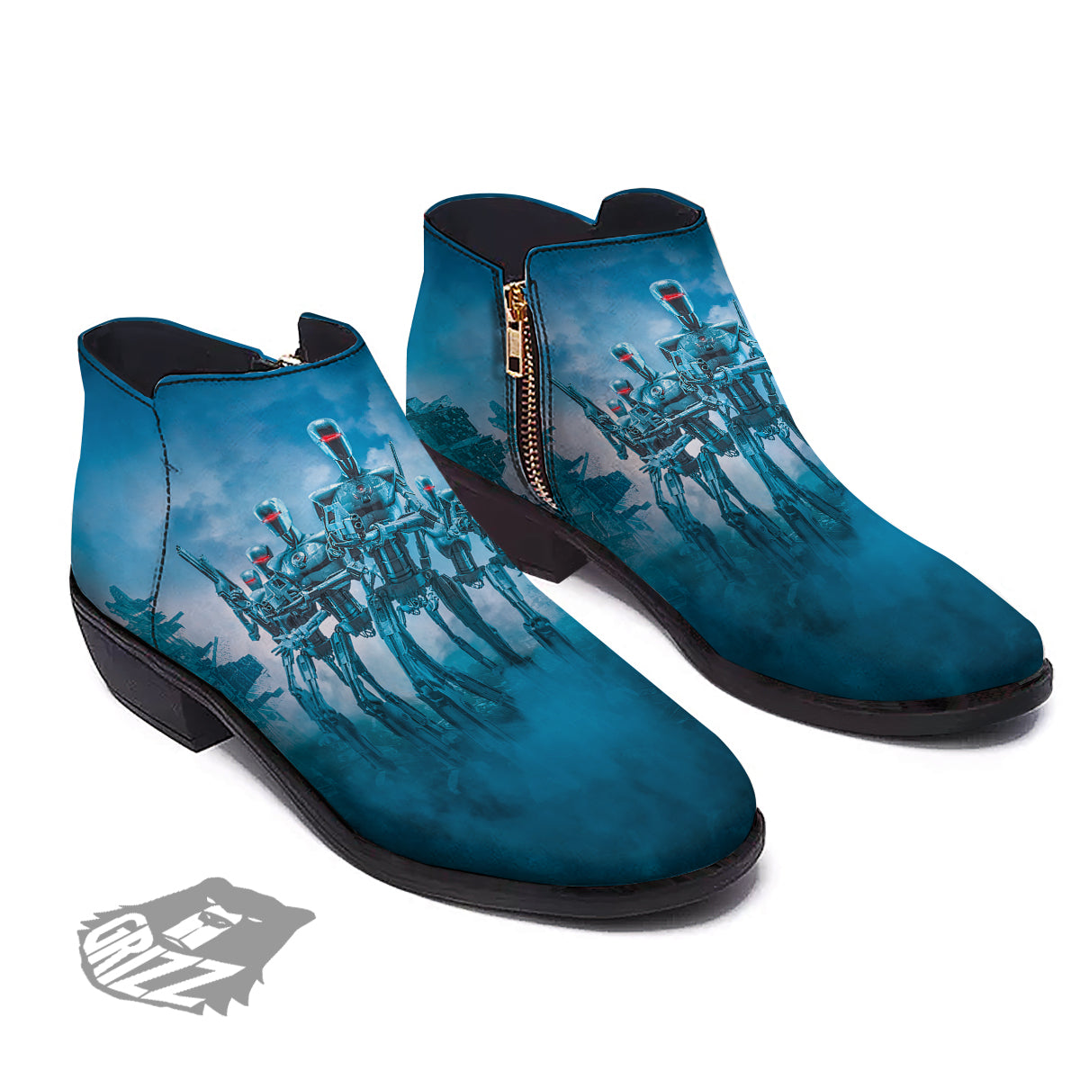 Robot Army Print Ankle Boots-grizzshop