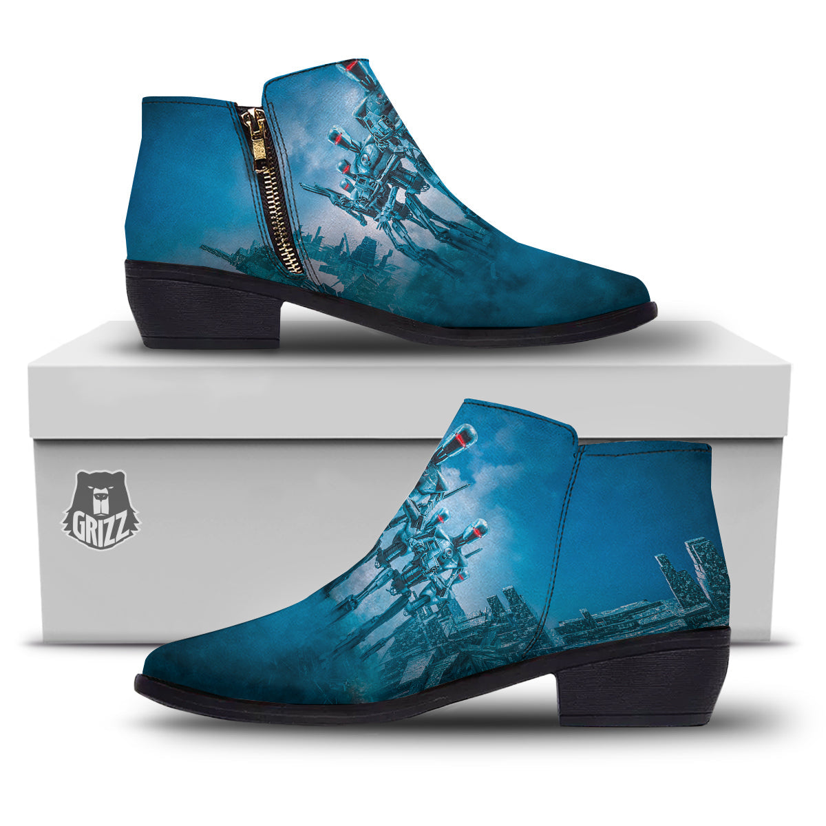 Robot Army Print Ankle Boots-grizzshop
