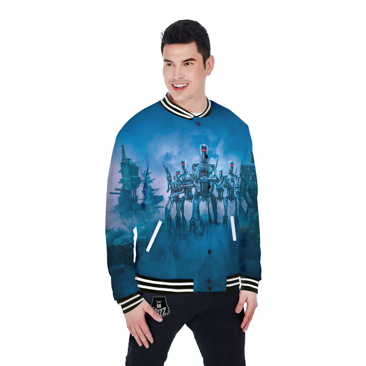 Robot Army Print Baseball Jacket-grizzshop