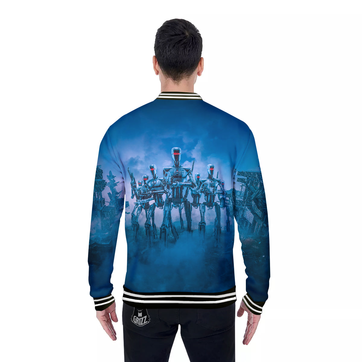 Robot Army Print Baseball Jacket-grizzshop