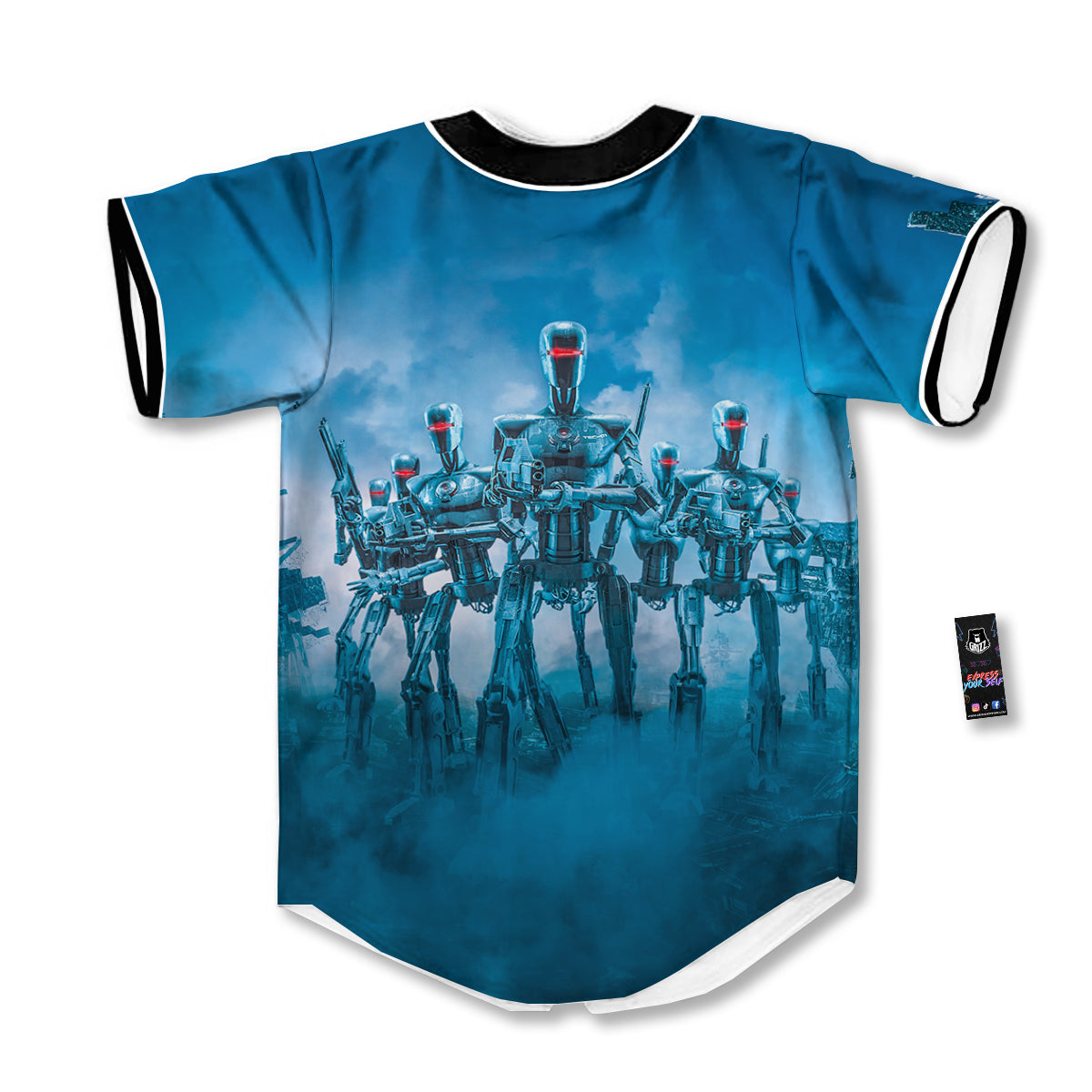 Robot Army Print Baseball Jersey-grizzshop