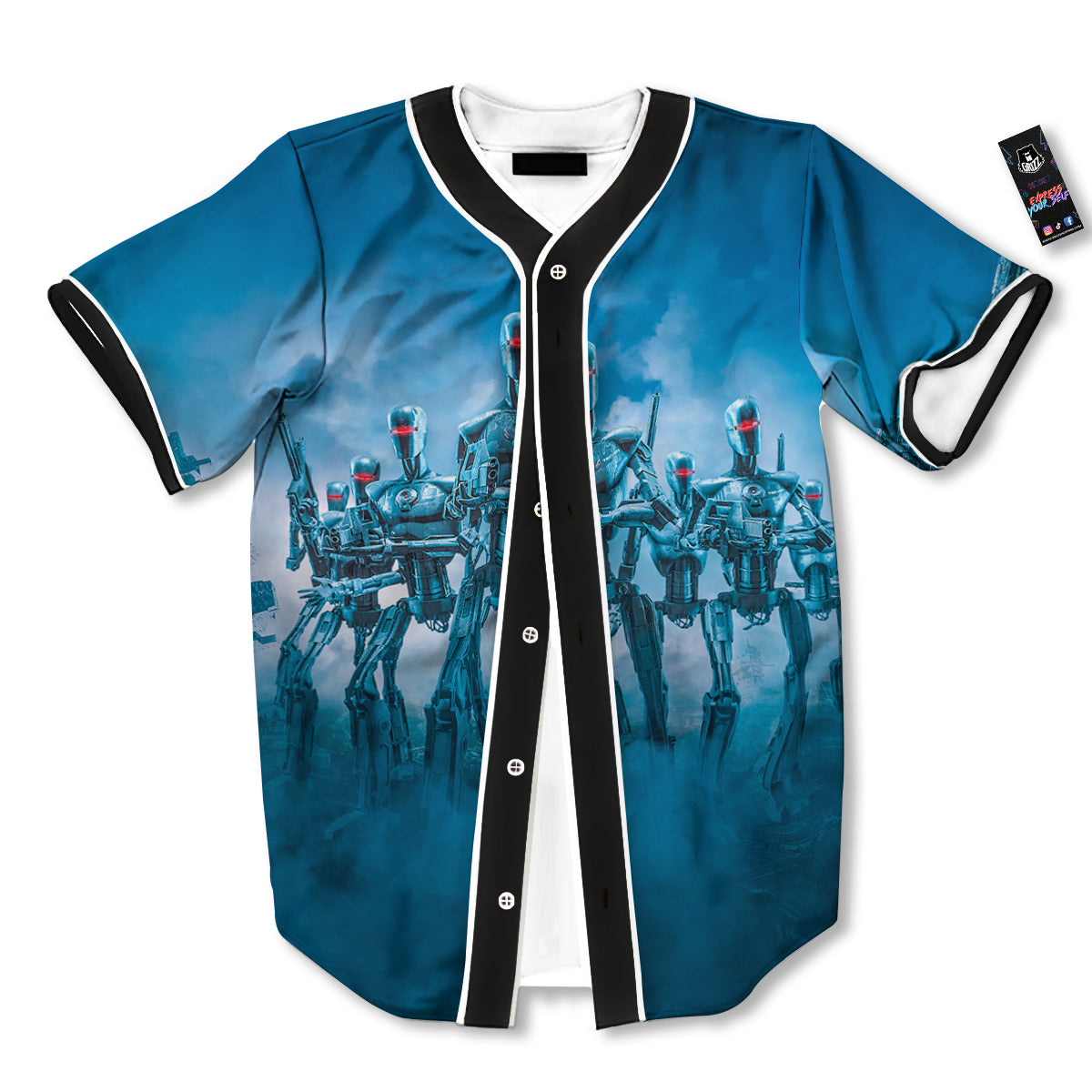 Robot Army Print Baseball Jersey-grizzshop