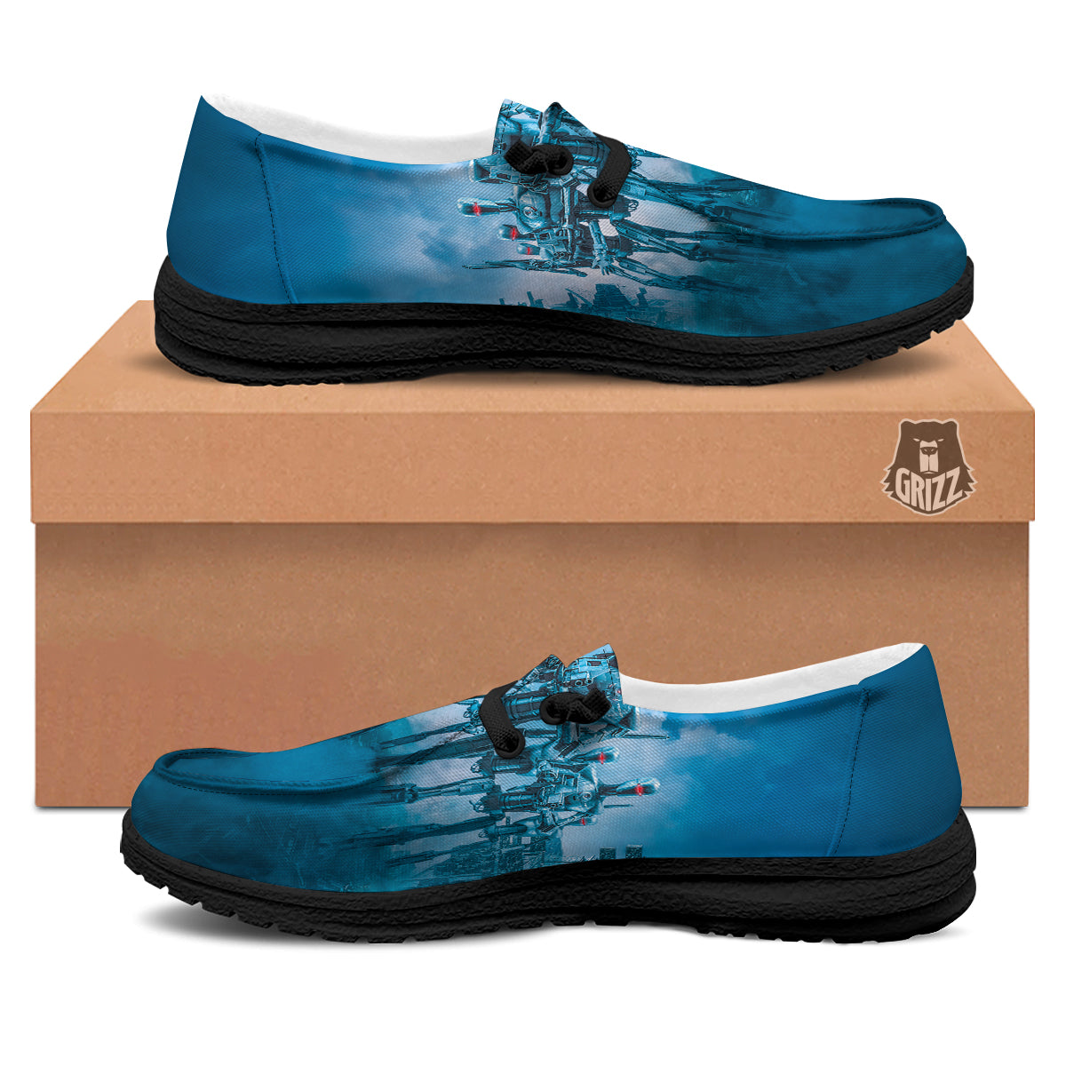 Robot Army Print Black Loafers-grizzshop