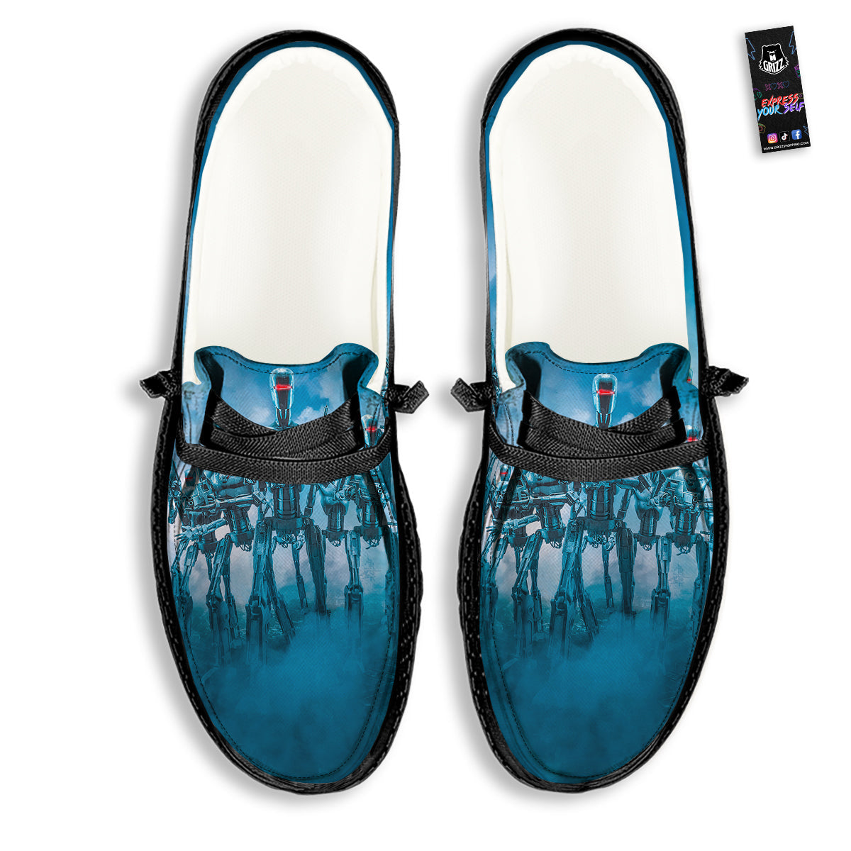 Robot Army Print Black Loafers-grizzshop