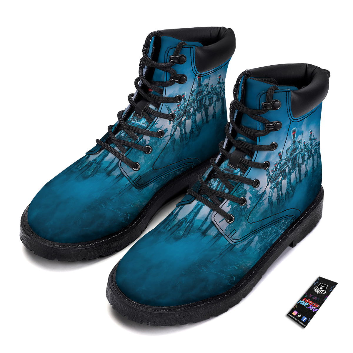 Robot Army Print Boots-grizzshop