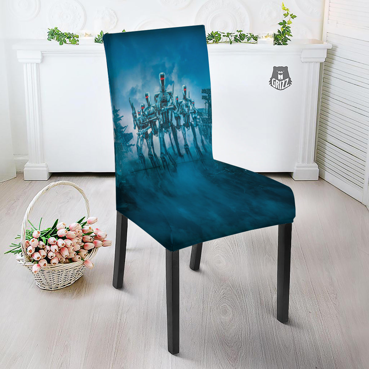 Robot Army Print Dining Chair Slipcover-grizzshop