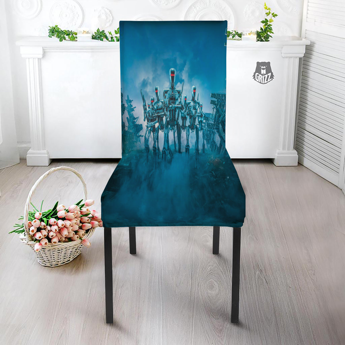 Robot Army Print Dining Chair Slipcover-grizzshop