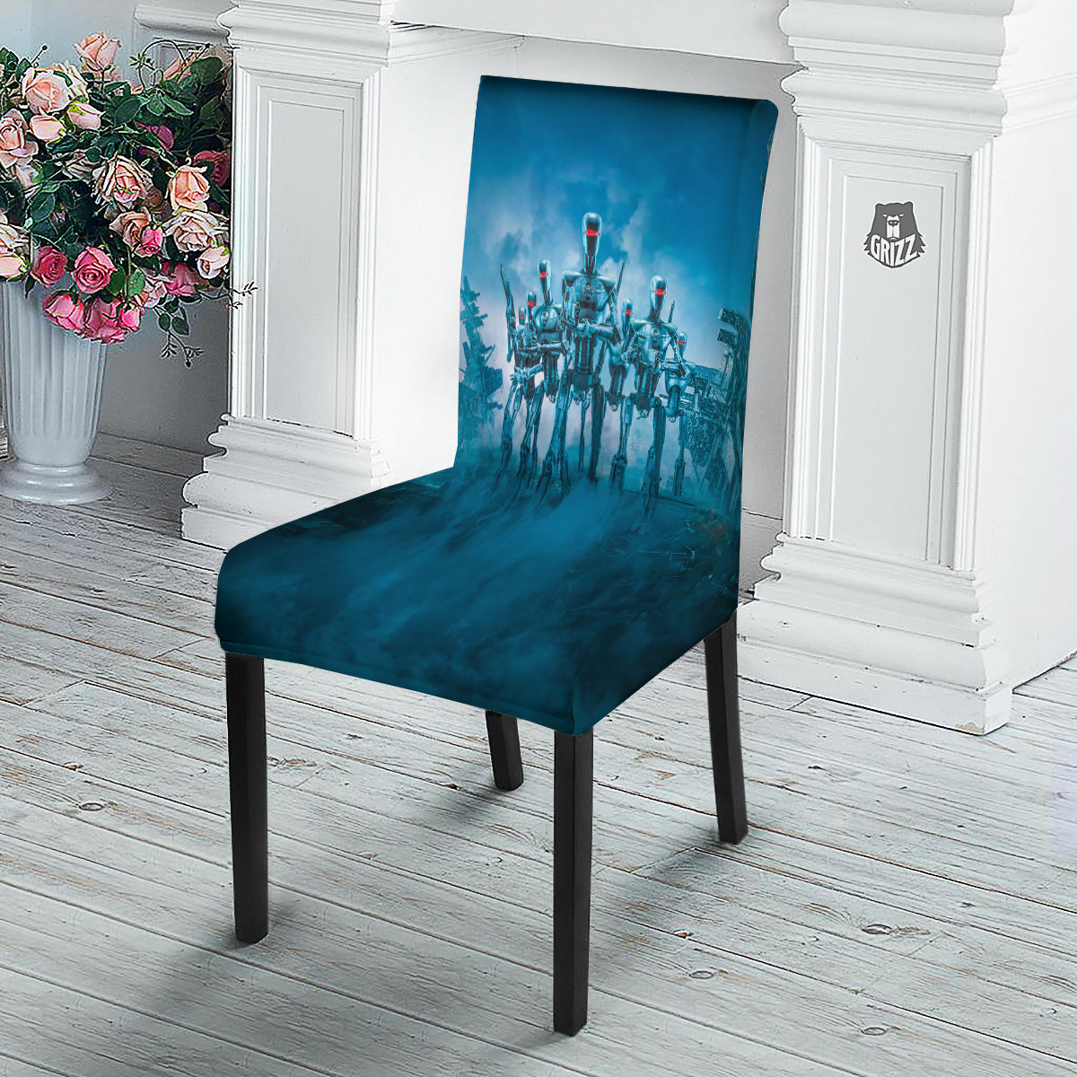 Robot Army Print Dining Chair Slipcover-grizzshop