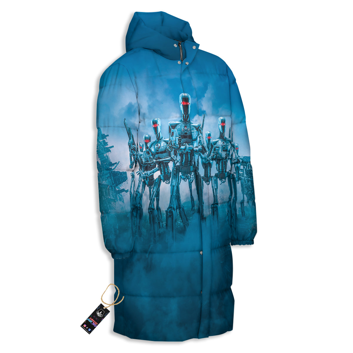 Robot Army Print Long Down Jacket-grizzshop