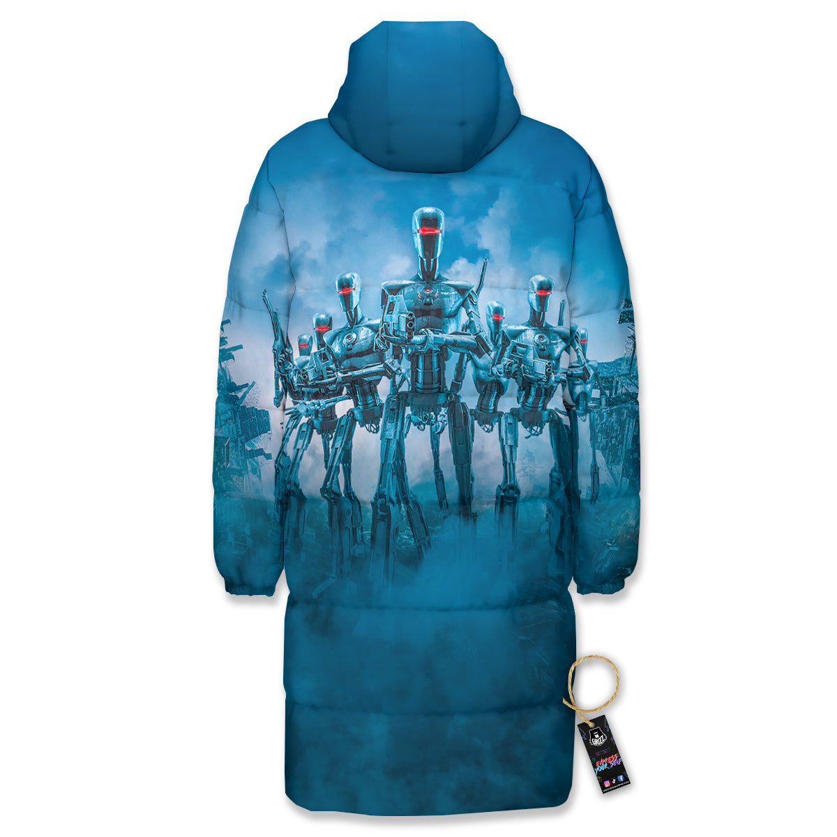 Robot Army Print Long Down Jacket-grizzshop