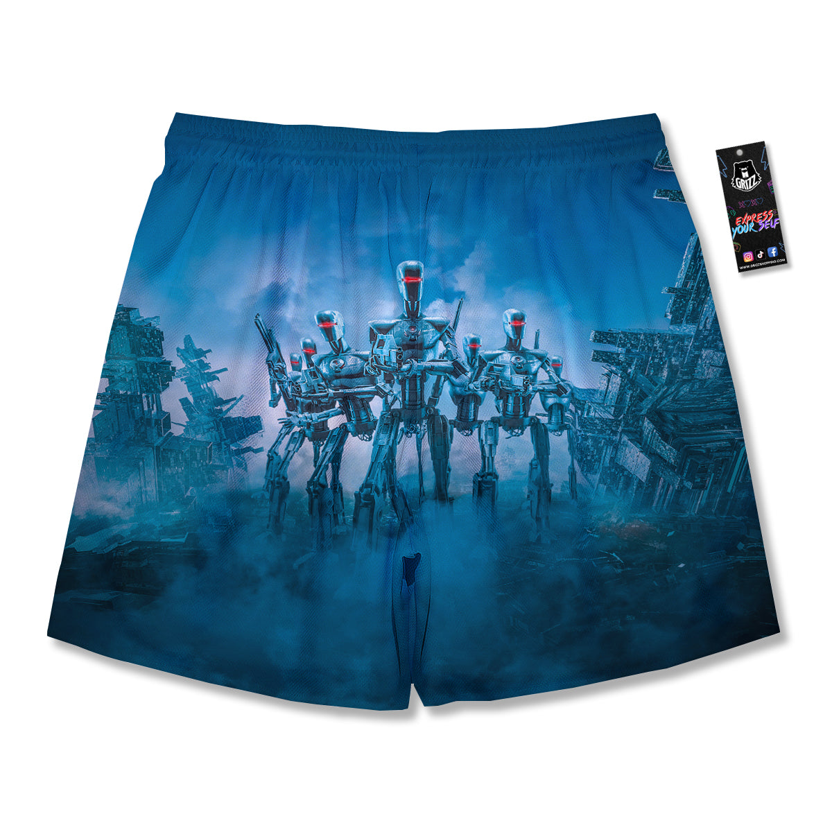 Robot Army Print Men's Running Shorts-grizzshop