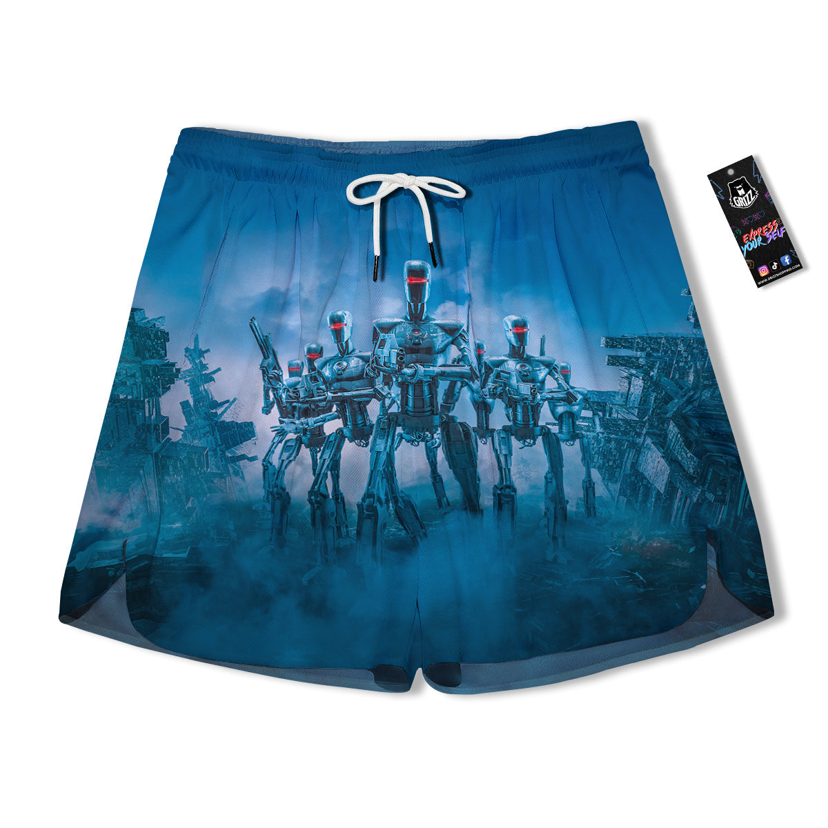 Robot Army Print Men's Running Shorts-grizzshop