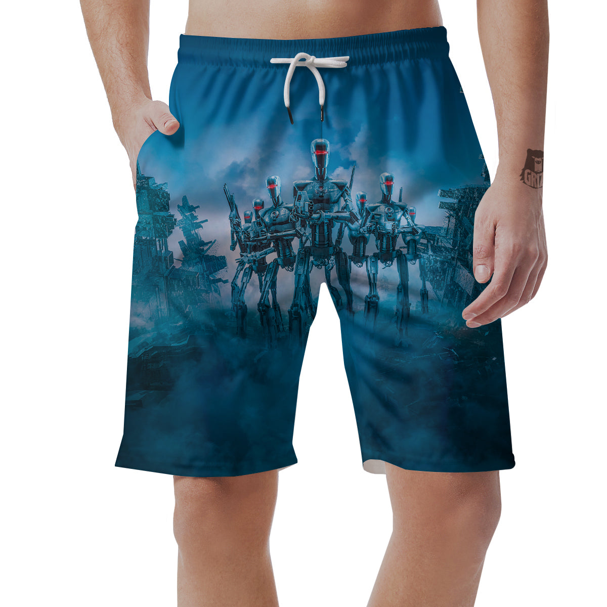 Robot Army Print Men's Shorts-grizzshop