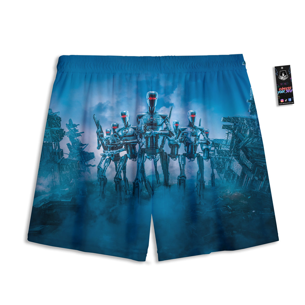 Robot Army Print Mesh Shorts-grizzshop