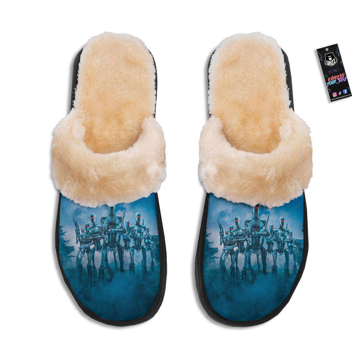 Robot Army Print Slippers-grizzshop