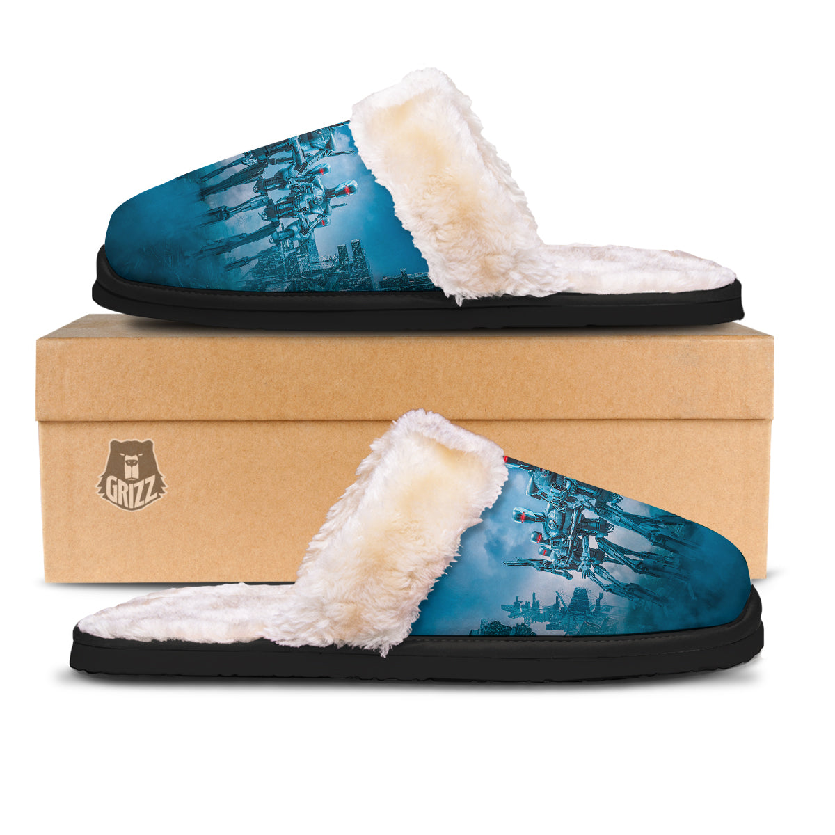 Robot Army Print Slippers-grizzshop