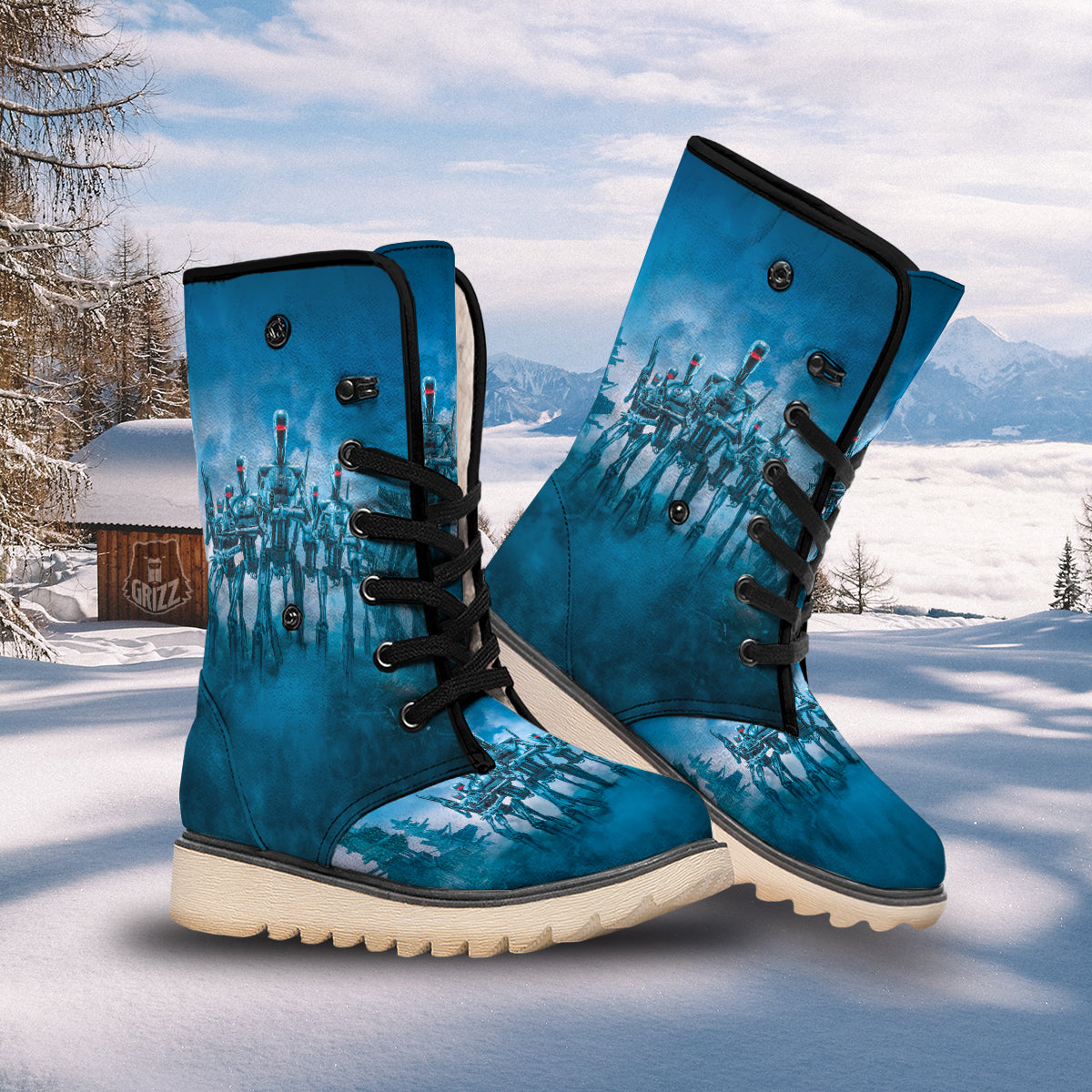 Robot Army Print Snow Boots-grizzshop
