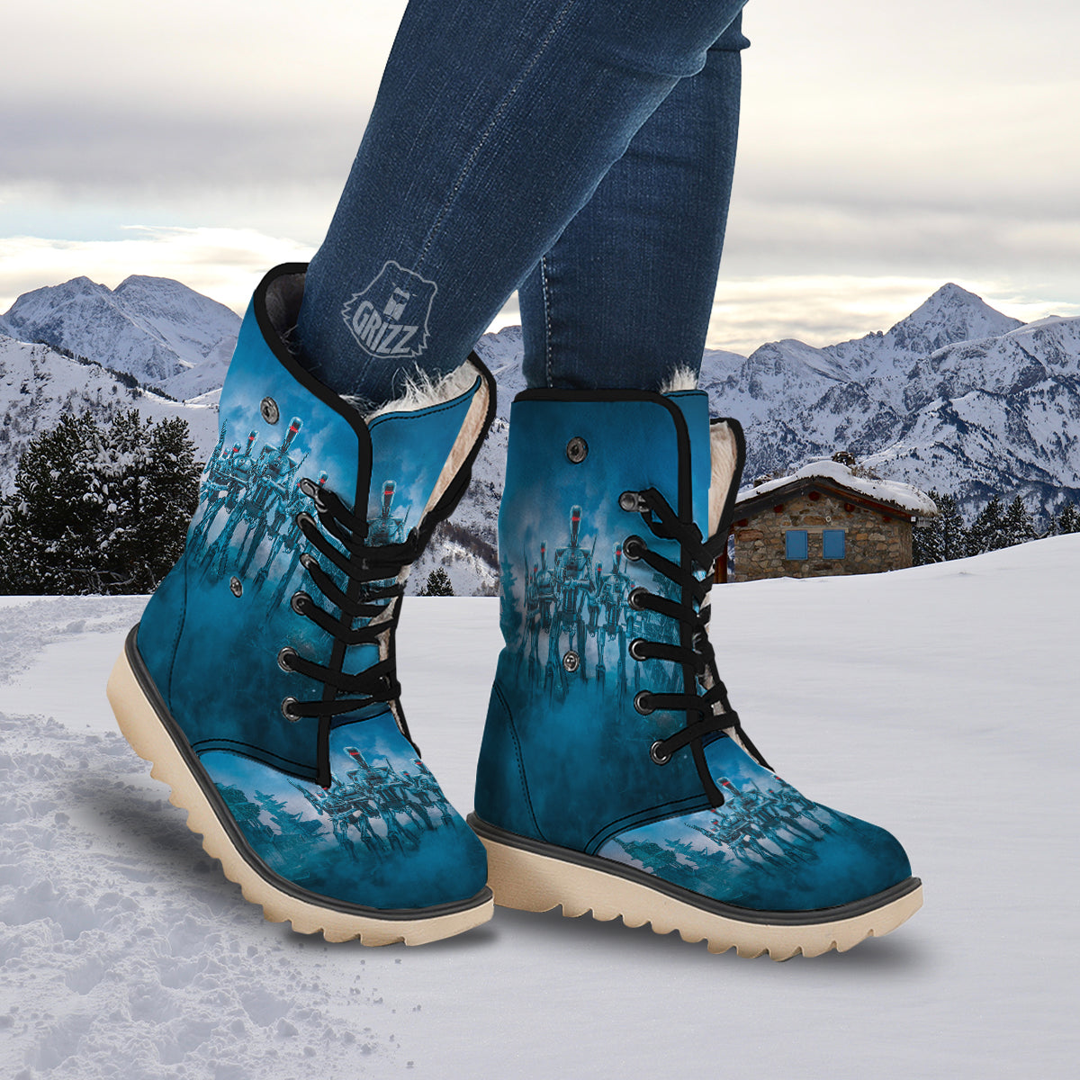 Robot Army Print Snow Boots-grizzshop