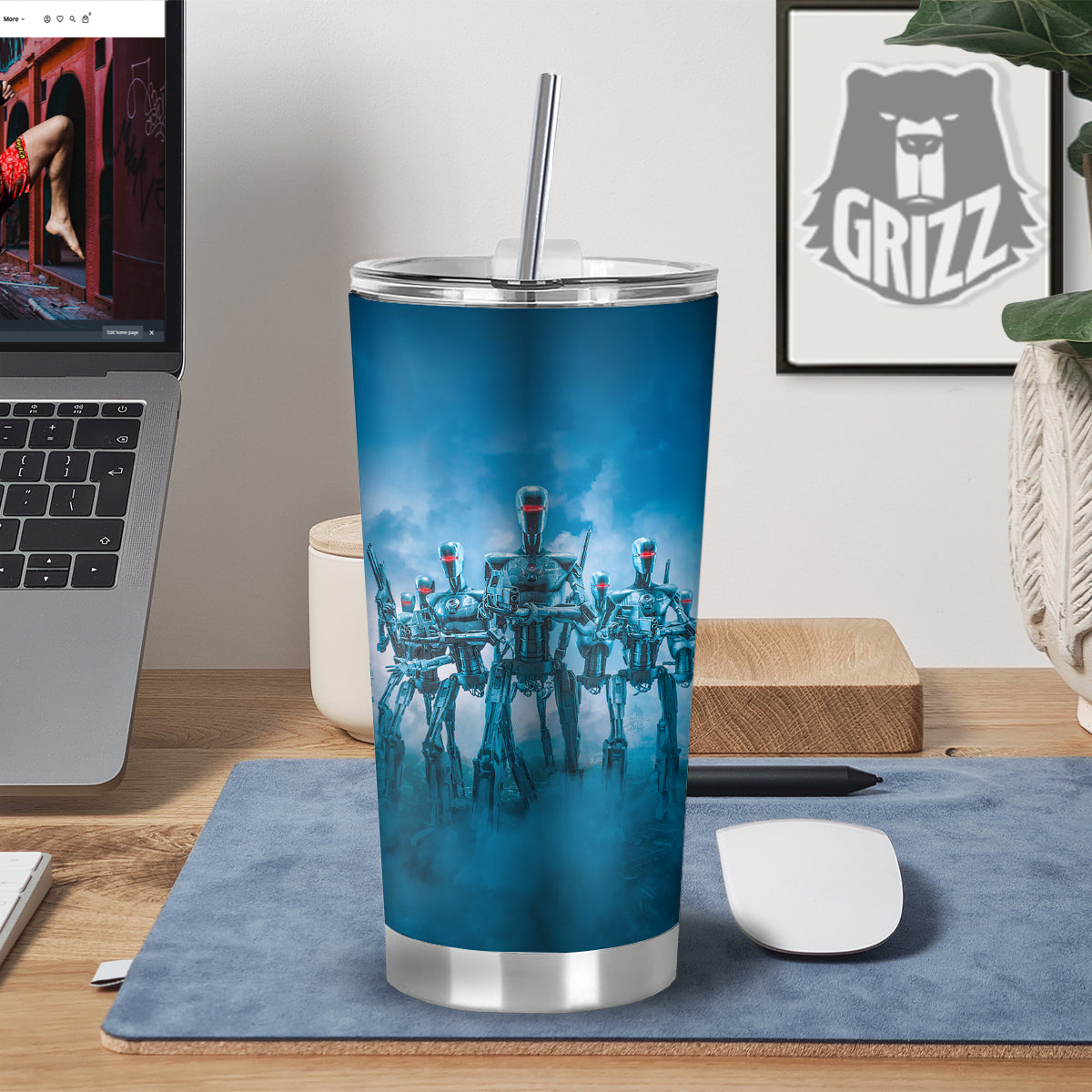 Robot Army Print Tumbler-grizzshop