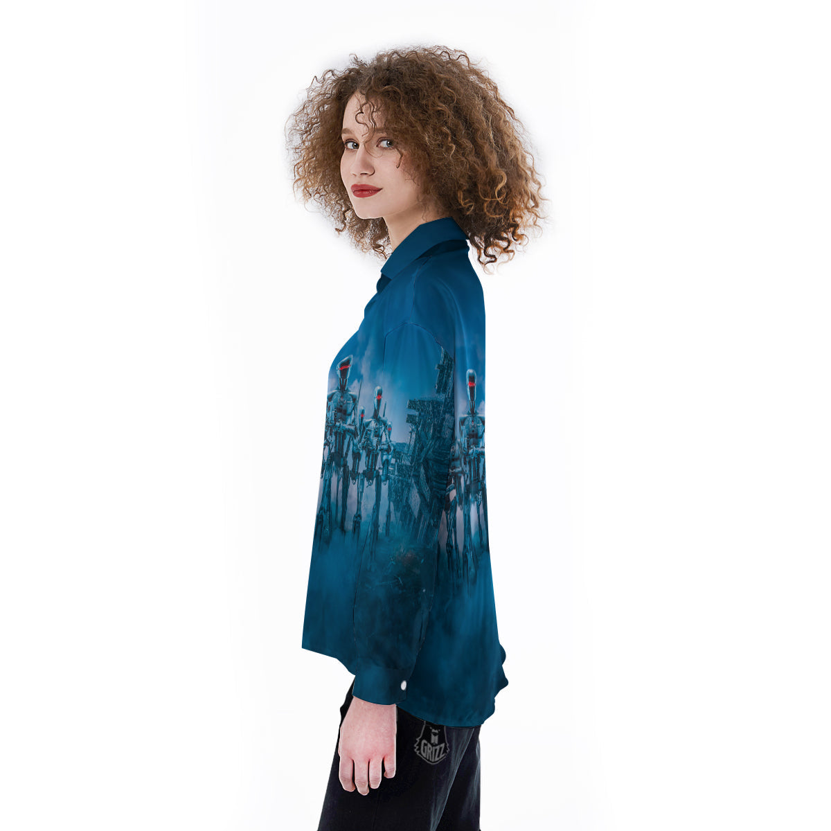 Robot Army Print Women's Long Sleeve Shirts-grizzshop