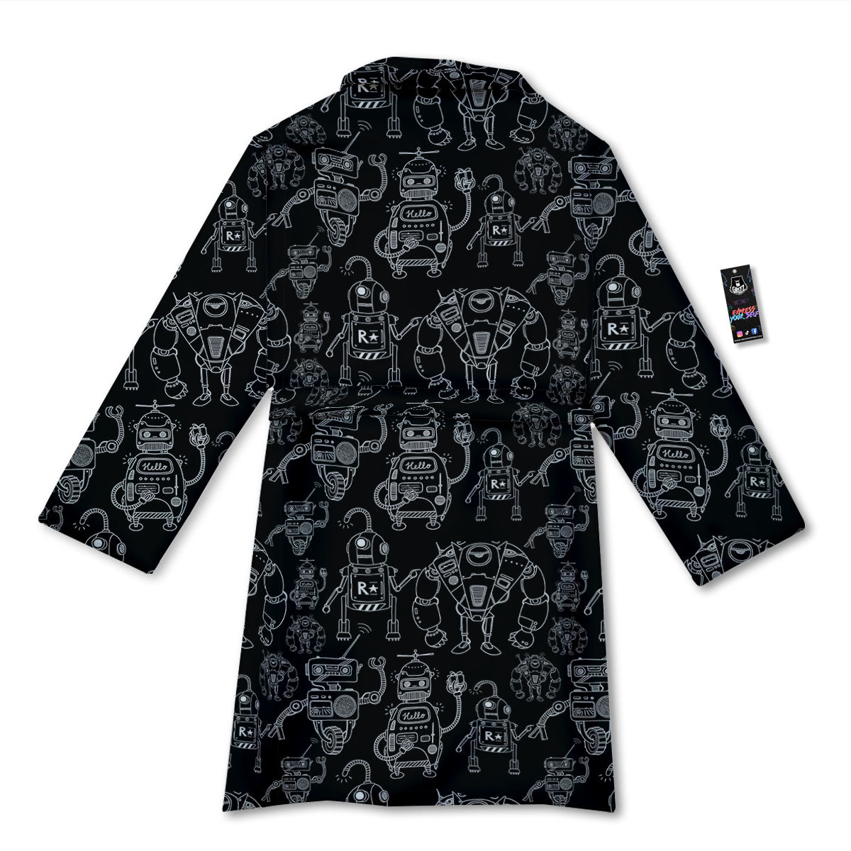 Robot Black And White Print Pattern Bathrobe-grizzshop