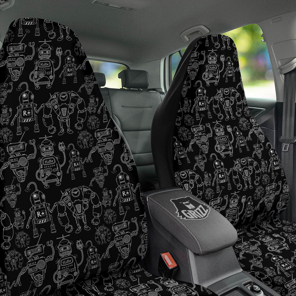 Robot Black And White Print Pattern Car Seat Covers-grizzshop