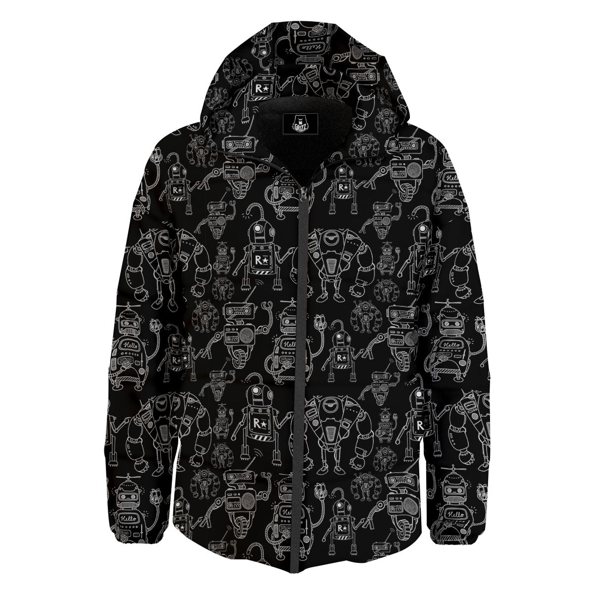 Robot Black And White Print Pattern Down Jacket-grizzshop