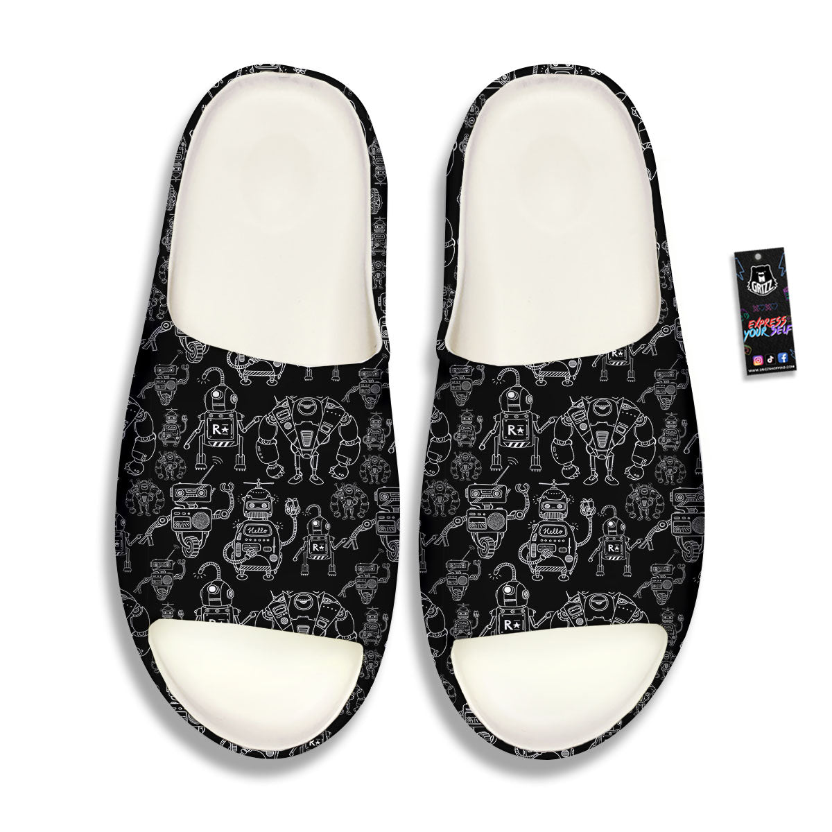 Robot Black And White Print Pattern Sandals-grizzshop