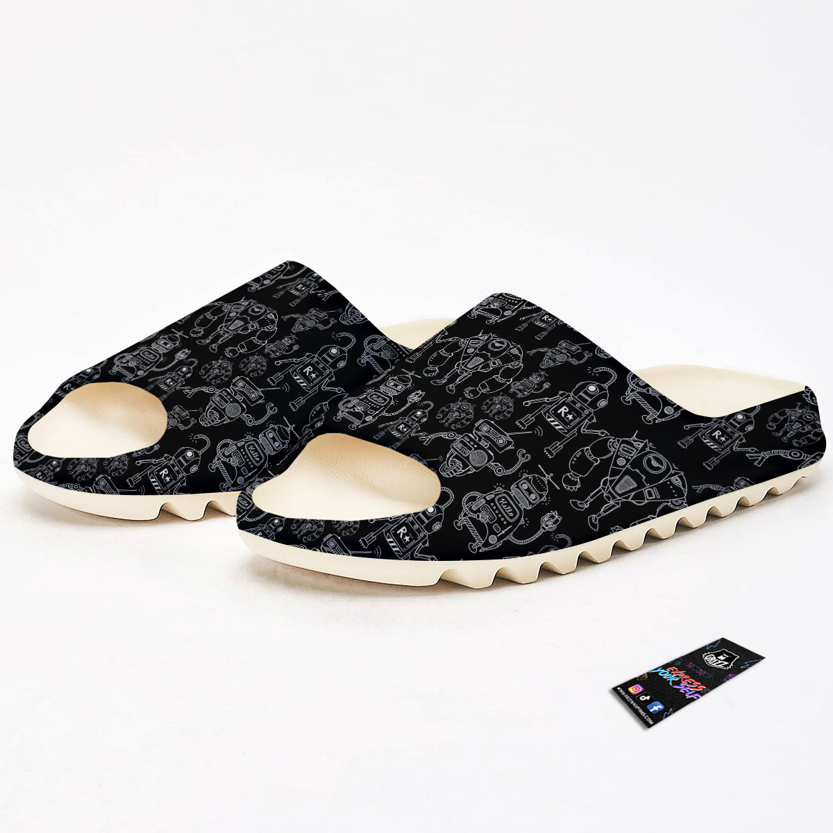 Robot Black And White Print Pattern Sandals-grizzshop