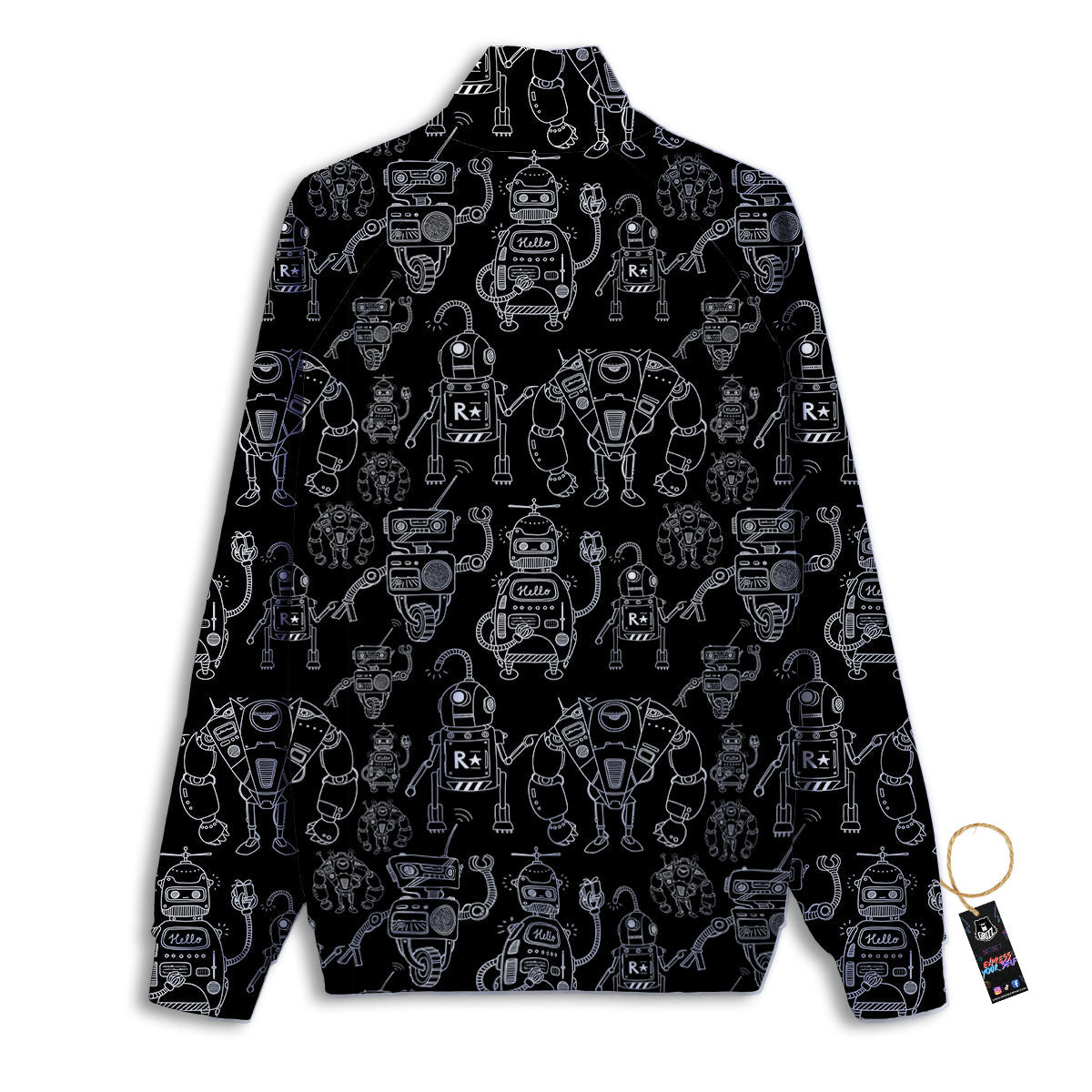 Robot Black And White Print Pattern Track Jacket-grizzshop