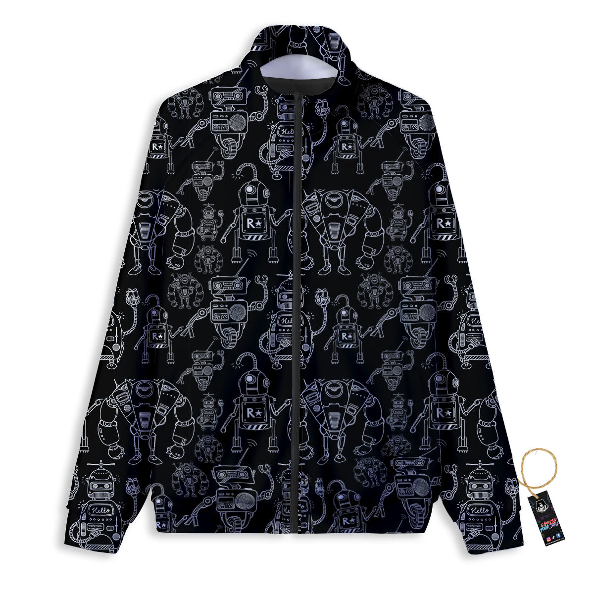 Robot Black And White Print Pattern Track Jacket-grizzshop