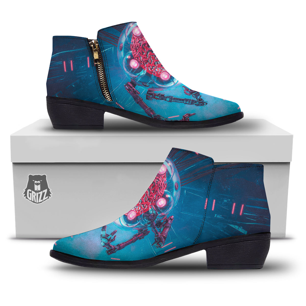 Robot Brain Machine Print Ankle Boots-grizzshop