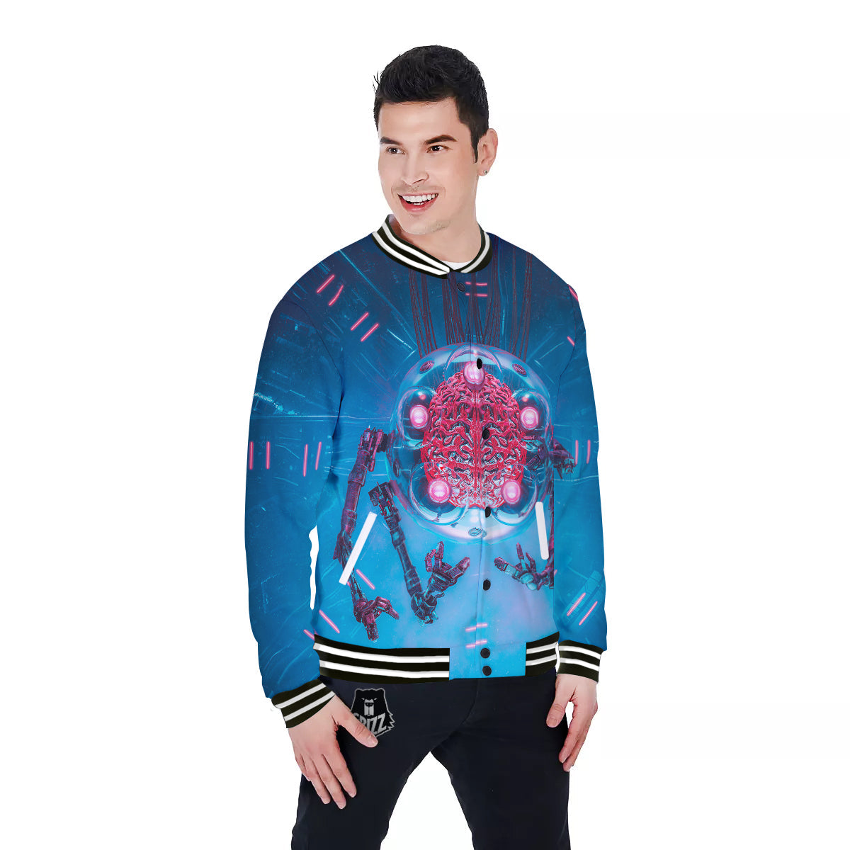 Robot Brain Machine Print Baseball Jacket-grizzshop