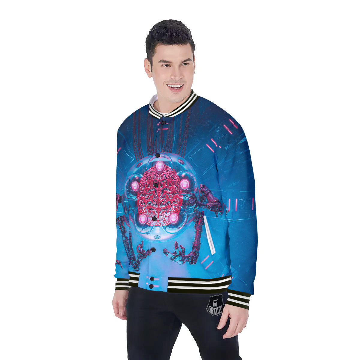 Robot Brain Machine Print Baseball Jacket-grizzshop