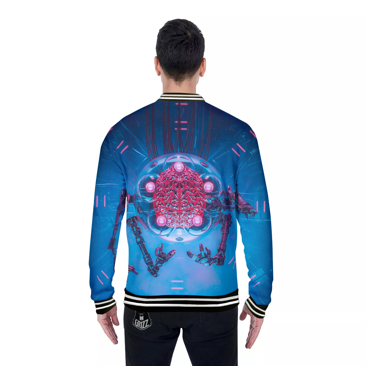 Robot Brain Machine Print Baseball Jacket-grizzshop