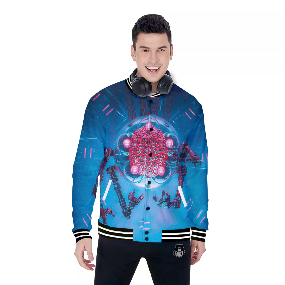 Robot Brain Machine Print Baseball Jacket-grizzshop