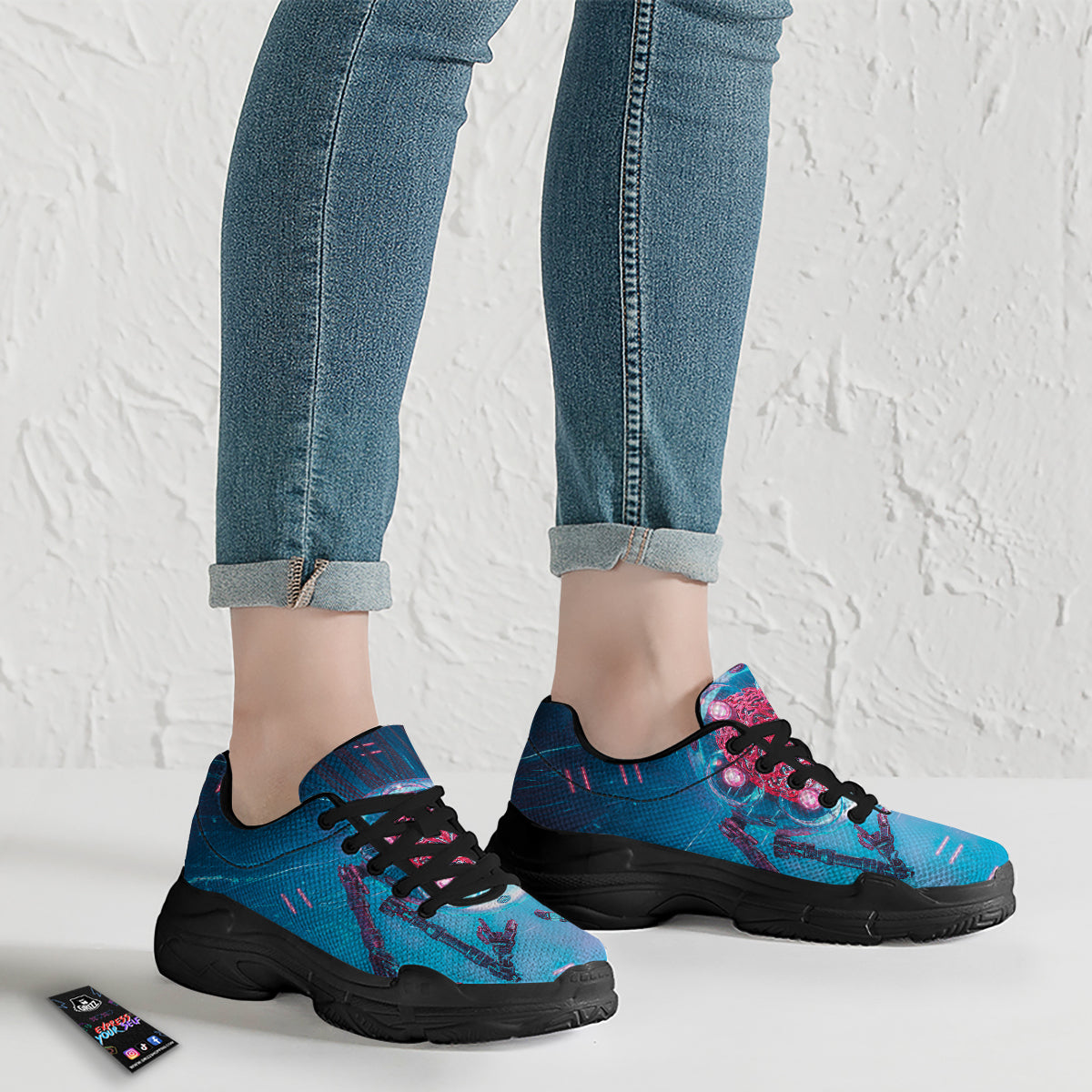 Robot Brain Machine Print Black Chunky Shoes-grizzshop