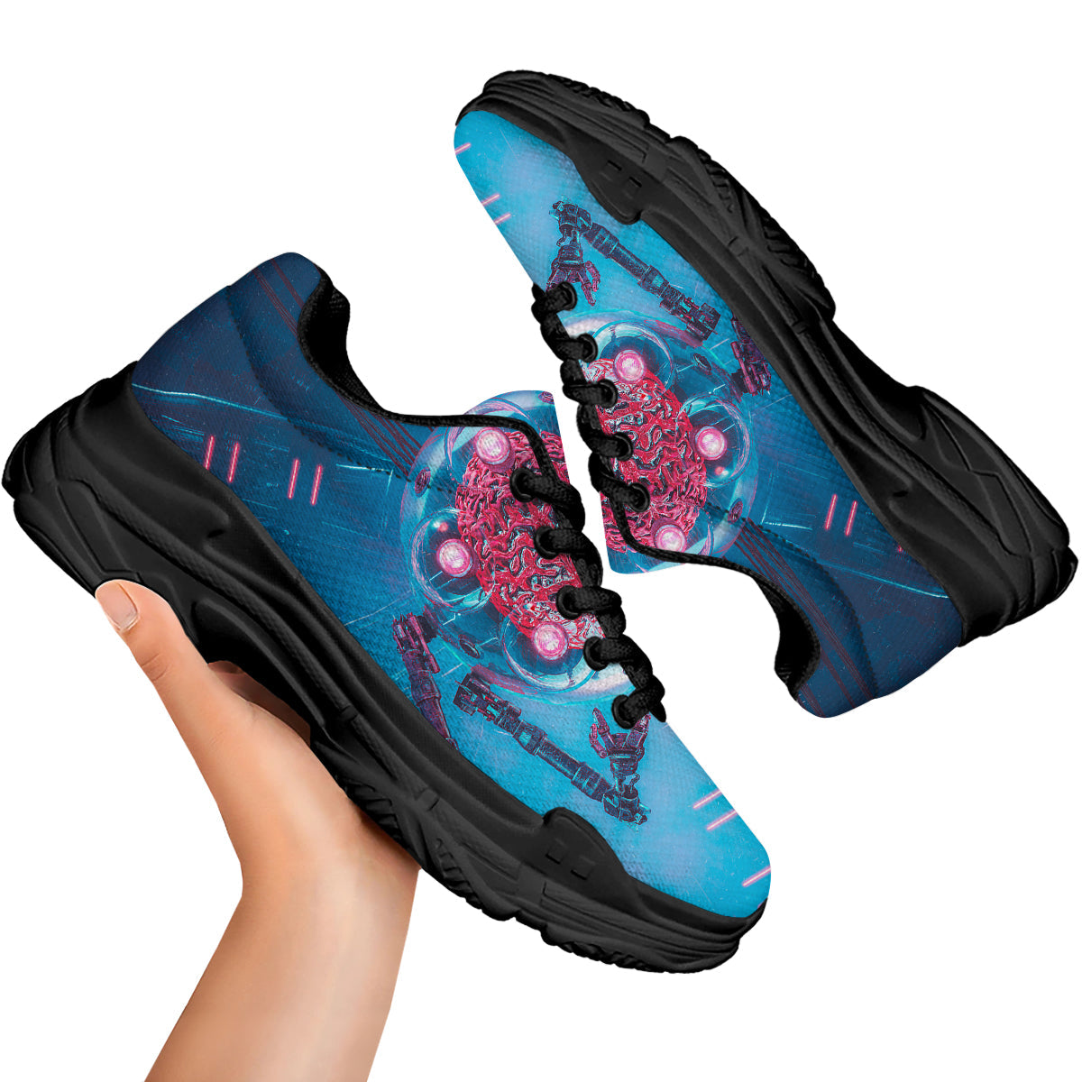 Robot Brain Machine Print Black Chunky Shoes-grizzshop