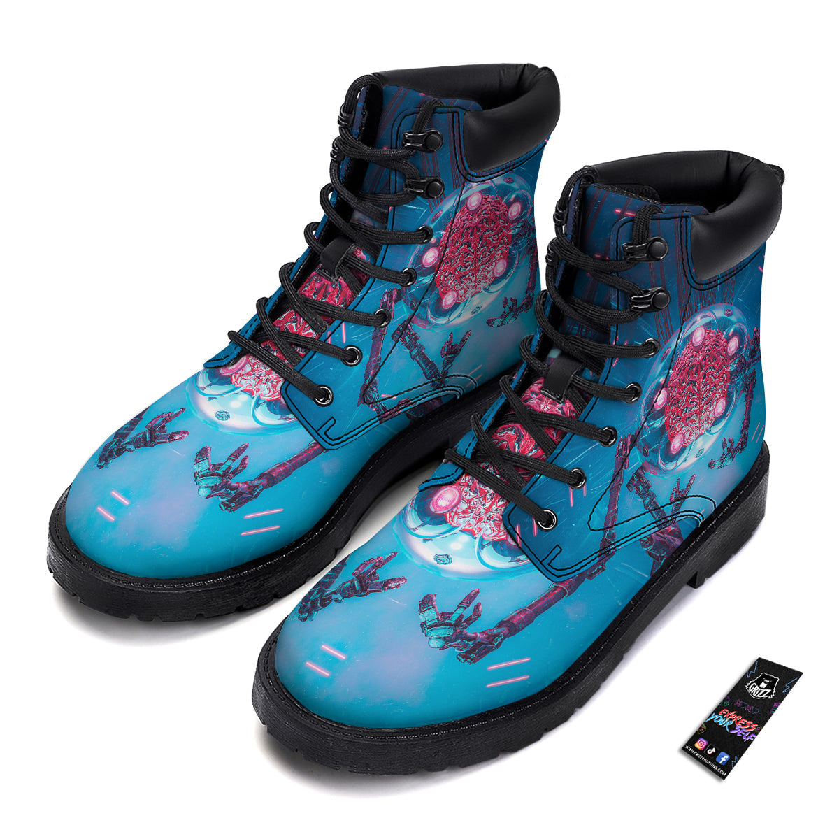 Robot Brain Machine Print Boots-grizzshop