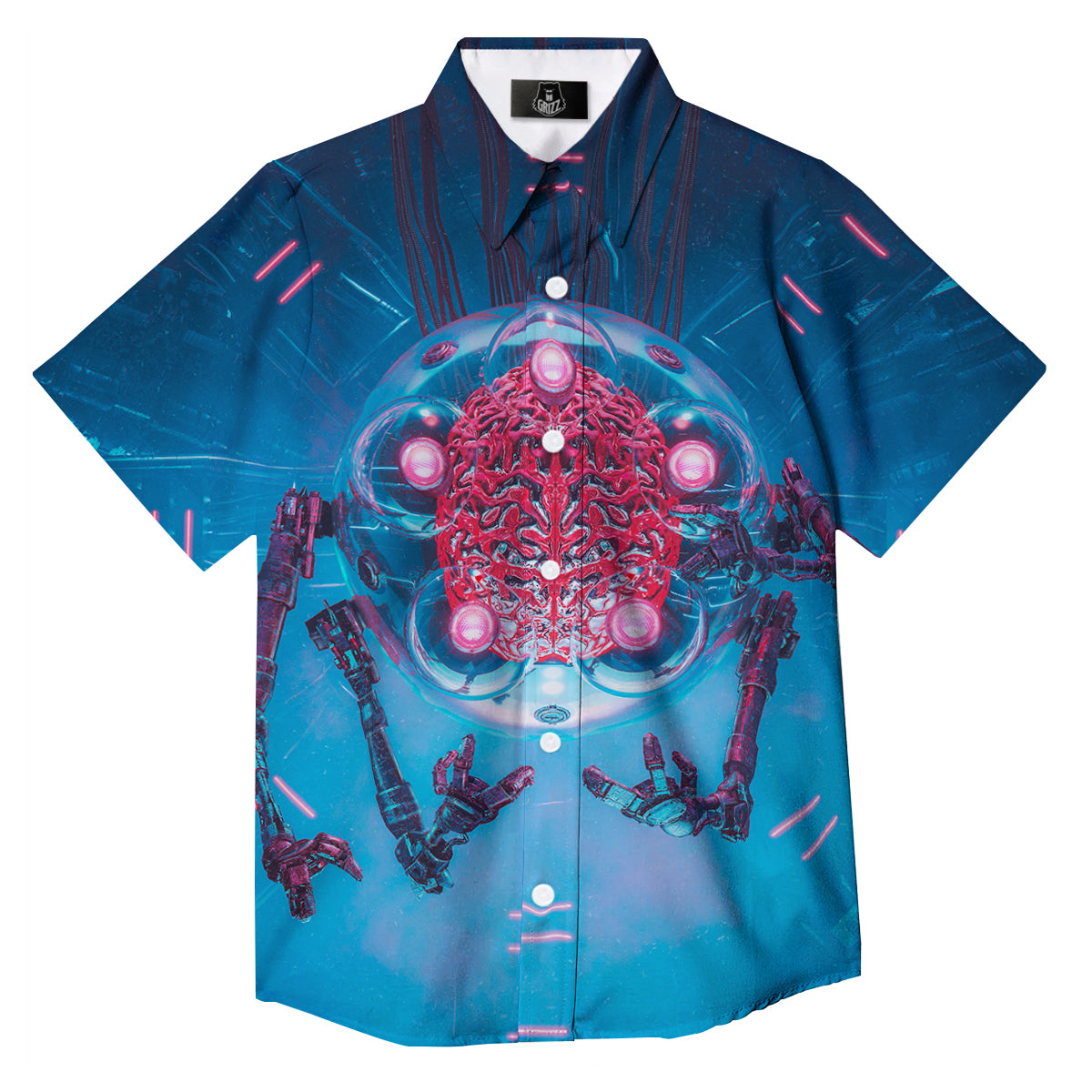 Robot Brain Machine Print Button Up Shirt-grizzshop