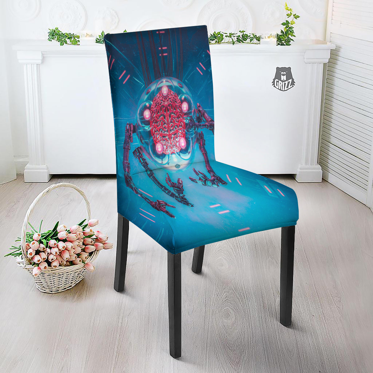 Robot Brain Machine Print Dining Chair Slipcover-grizzshop