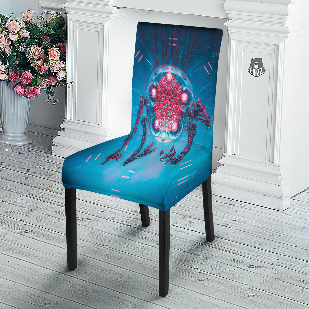 Robot Brain Machine Print Dining Chair Slipcover-grizzshop