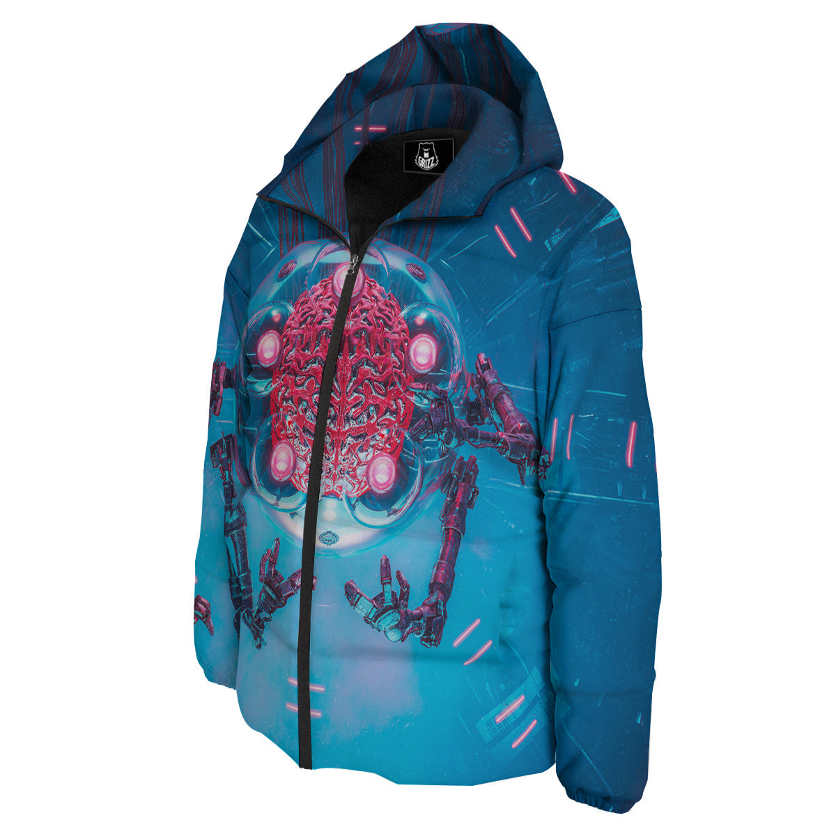 Robot Brain Machine Print Down Jacket-grizzshop