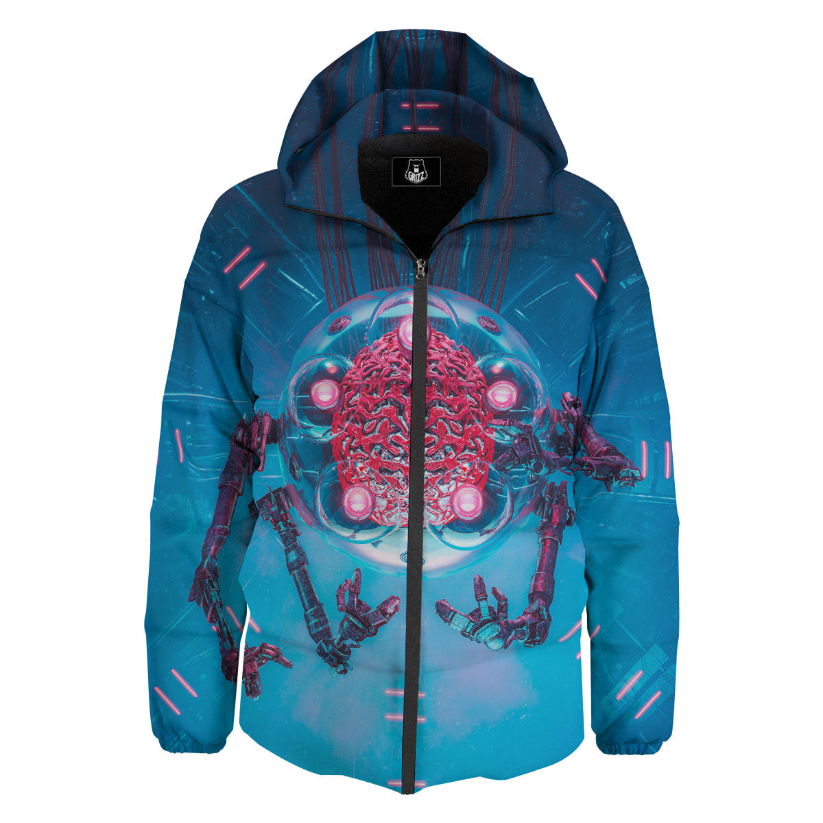 Robot Brain Machine Print Down Jacket-grizzshop