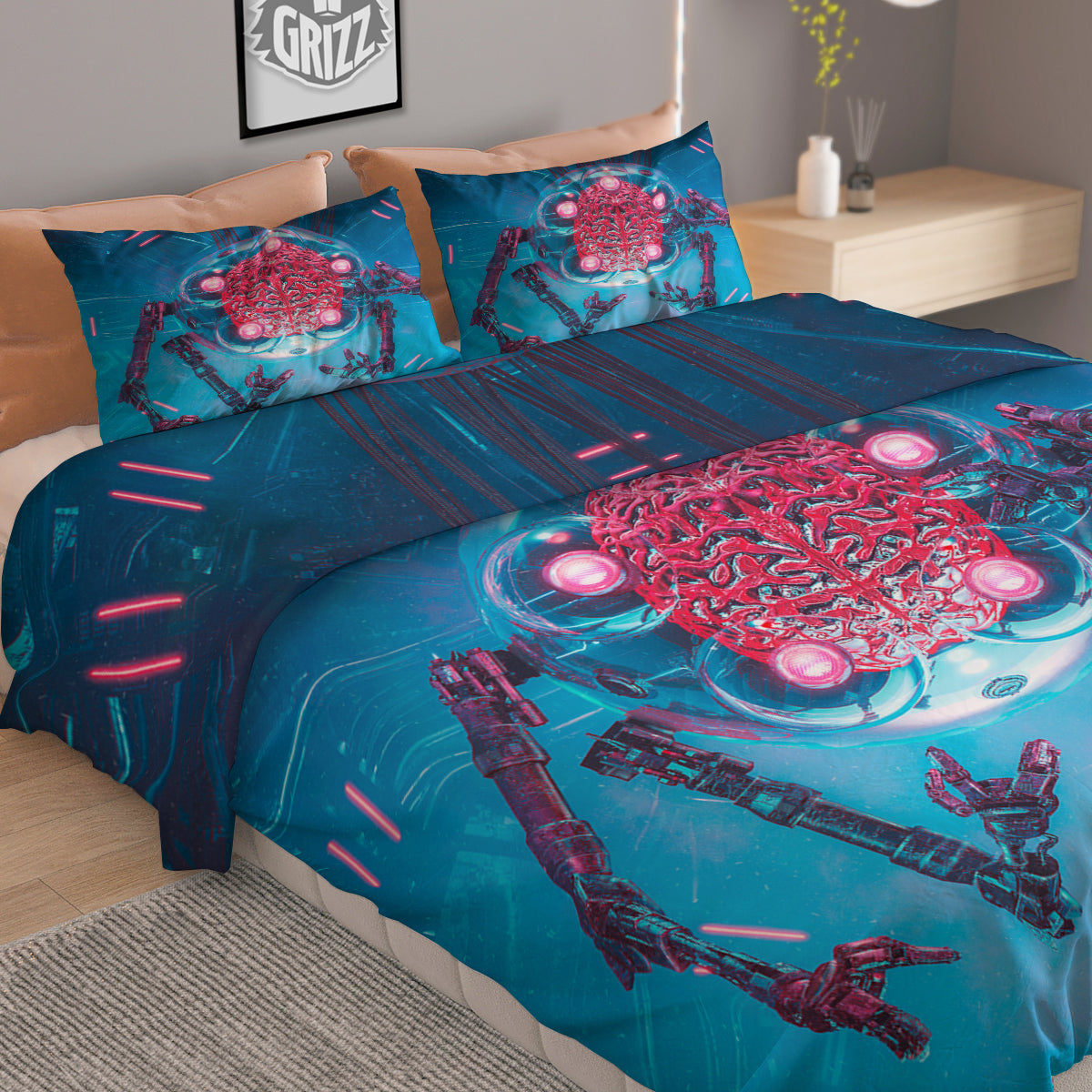 Robot Brain Machine Print Duvet Cover Bedding Set