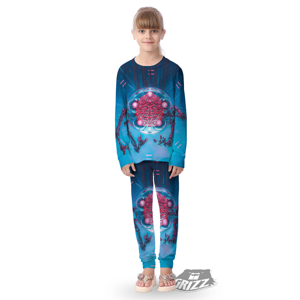 Robot Brain Machine Print Kid's Pajamas-grizzshop