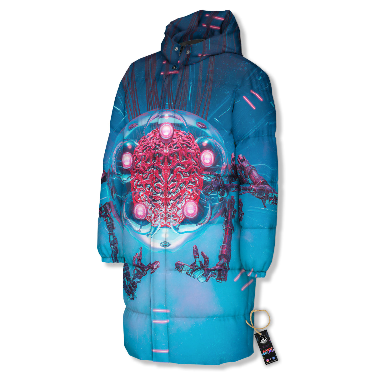 Robot Brain Machine Print Long Down Jacket-grizzshop