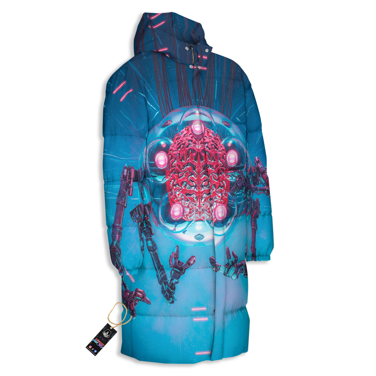 Robot Brain Machine Print Long Down Jacket-grizzshop